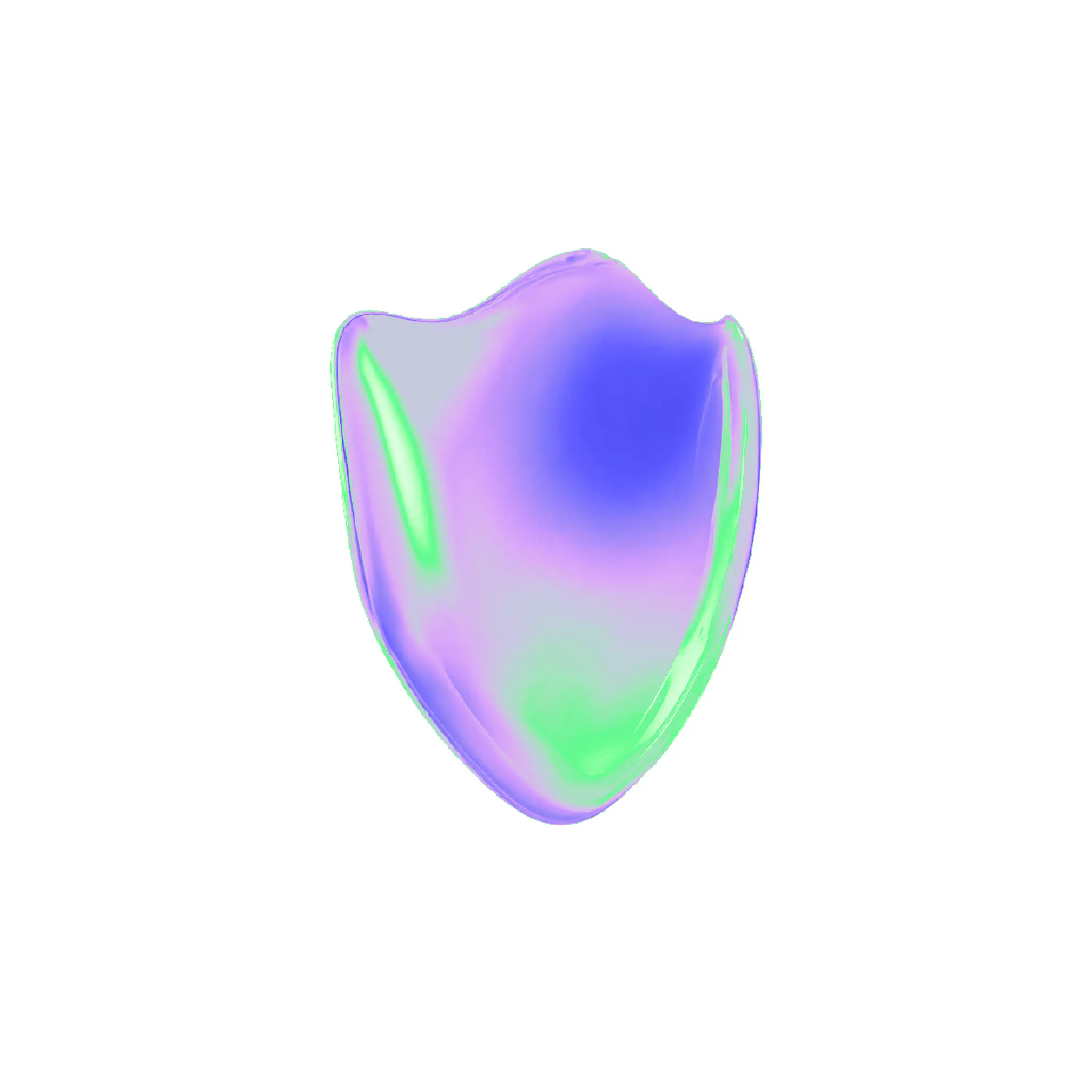 Scudo astratto con effetto vetro fluido e colori iridescenti, simbolo di sicurezza informatica e protezione dei dati nei corsi per cittadini e imprese.
