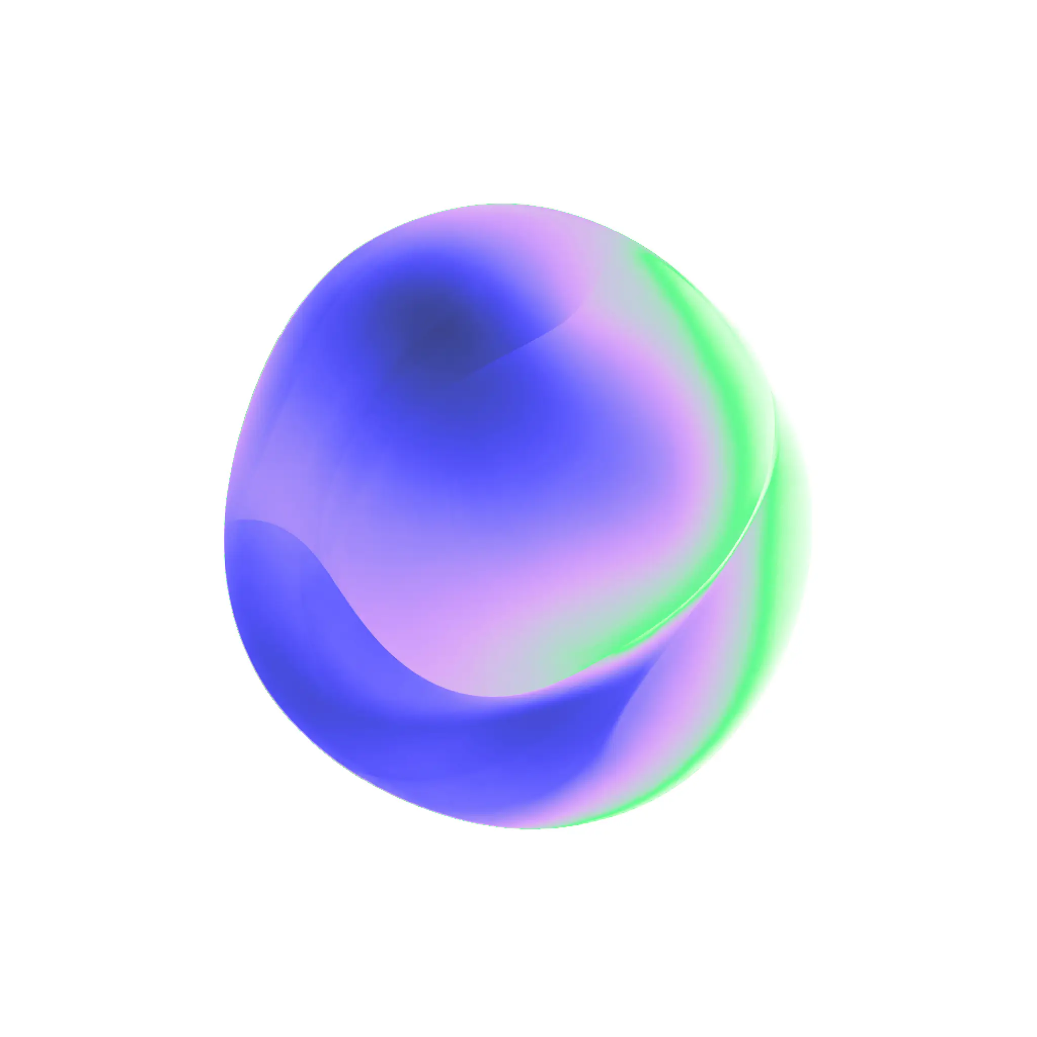 Sfera digitale fluida con gradienti neon viola e verde, elemento grafico che rappresenta l'ecosistema dell'innovazione e delle app AI a Firenze.
